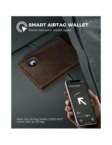Billetera de Cuero LORZOR AirTag para Hombres Bifold RFID