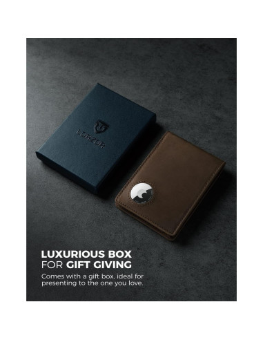 Billetera de Cuero LORZOR AirTag para Hombres Bifold RFID