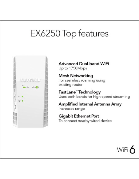 Extensor de Rango WiFi Mesh NETGEAR EX6250 Doble Banda AC1750