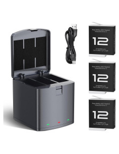 Paquete de 3 Baterías 1800mAh Litio para Gopro Hero 12 11 10 9