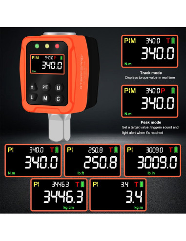 Adaptador de Torque Digital ATsafepro 1/2" 18-340 Nm LCD