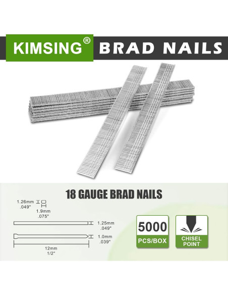 Clavos Brad Galvanizados Kimsing F12 18GA 12mm 5000 Piezas