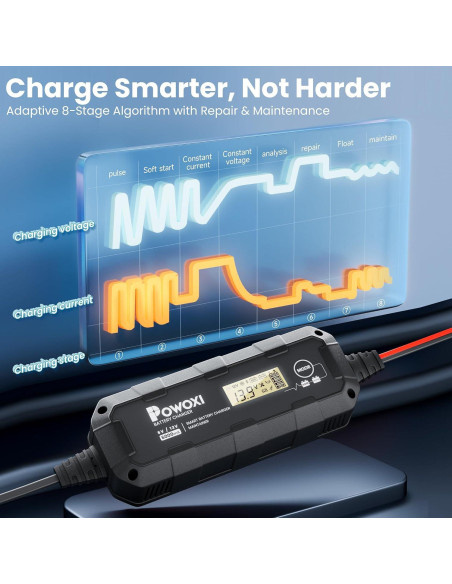 Cargador Mantenedor de Batería POWOXI 6A 6V/12V Inteligente Cargador Mantenedor de Batería POWOXI 6A 6V/12V Inteligente