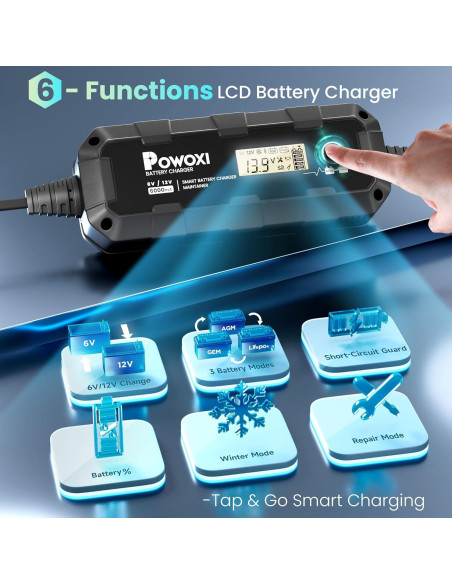 Cargador Mantenedor de Batería POWOXI 6A 6V/12V Inteligente Cargador Mantenedor de Batería POWOXI 6A 6V/12V Inteligente