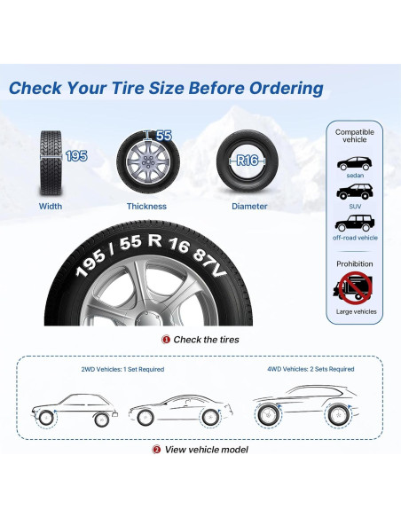 Cadenas Antideslizantes JONHWI JHTSC para Neumáticos 225-305 mm