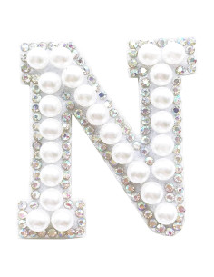 Parche de Rhinestones y Perlas TUANZI Letra N 4x4.5 cm