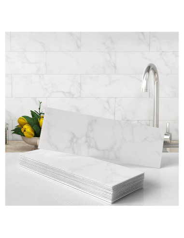 Azulejos Autoadhesivos VAOVI Carrara Blanco 16 Piezas 100x300mm