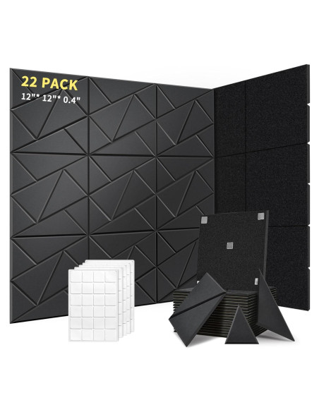 Paquete de 22 Paneles Acústicos 30.48x30.48cm Negro