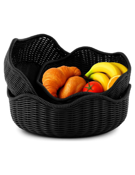 Cesta de Pan de Mimbre SiliFine 3 Piezas Negro 29cm 26cm 22cm