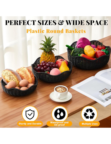 Cesta de Pan de Mimbre SiliFine 3 Piezas Negro 29cm 26cm 22cm