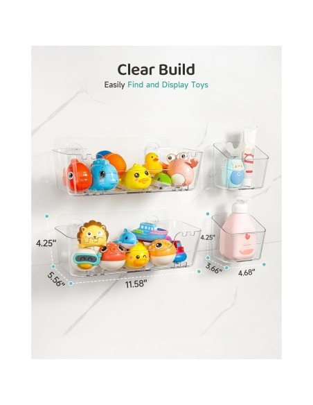 Organizador de Juguetes de Baño Ginnerella 2+2 Pack Transparente