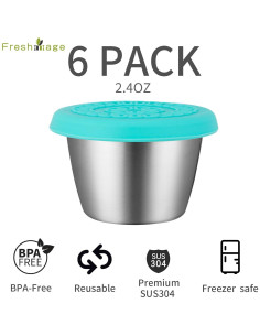 Contenedor de Acero Inoxidable Freshmage 6 Piezas 70ml a Prueba de Fugas 2
