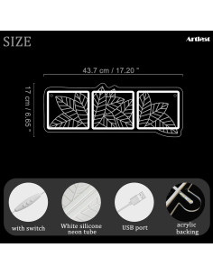 Luz de Neón Hoja de Macramé Artlast 43.7x16.9cm LED USB 2