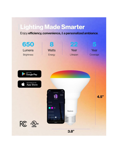 Bombilla LED Inteligente BR30 Sunco 8W RGB WiFi Paquete de 10