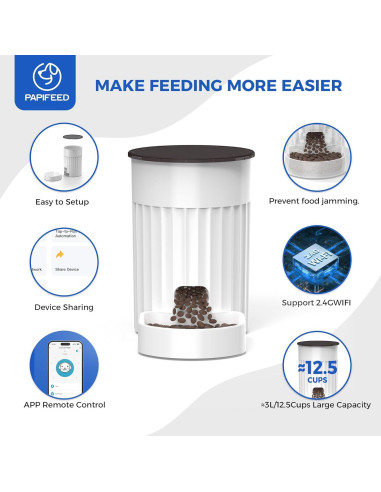 Comedero Automático PAPIFEED 3L WiFi Control APP Alexa Blanco