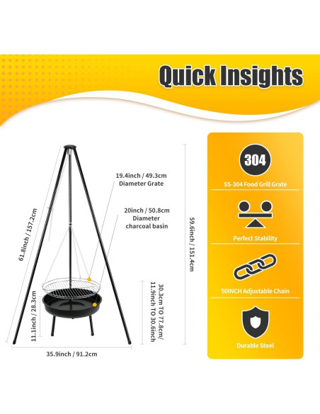 Parrilla de trípode ajustable gzcmxh para acampar - 2025 cm