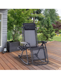 Silla Mecedora Reclinable Plegable Outsunny - Gravedad Cero, Negro 2
