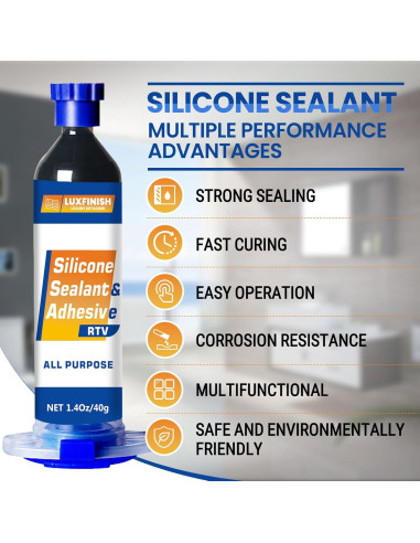 Sellador de Silicona RTV LUXFINISH 100% Impermeable Negro 40g
