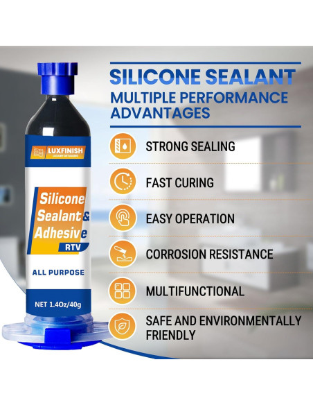 Sellador de Silicona RTV LUXFINISH 100% Impermeable Negro 40g