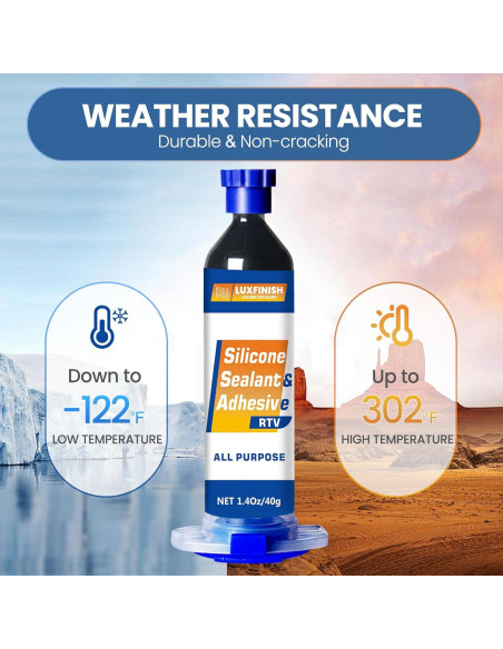 Sellador de Silicona RTV LUXFINISH 100% Impermeable Negro 40g