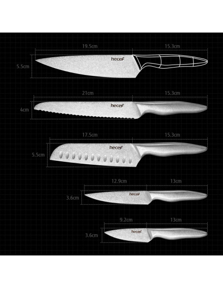 Juego de Cuchillos de Cocina Vintage hecef - 5 Piezas Acero Inoxidable
