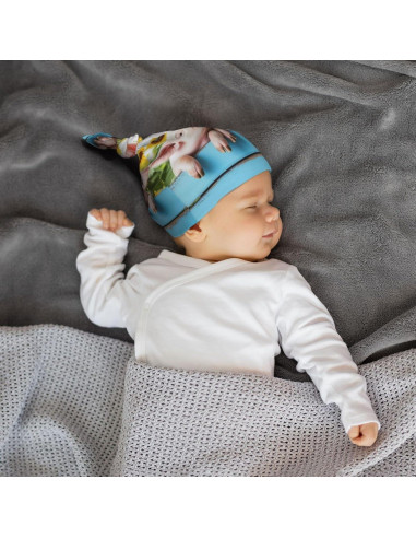 Gorro de Nudo para Bebés Cerdo Girasol 0-6 Meses Negro