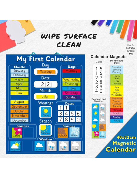 Calendario Magnético Interactivo Azul Indigo 40x32 cm