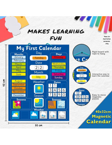 Calendario Magnético Interactivo Azul Indigo 40x32 cm