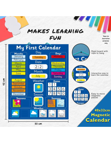 Calendario Magnético Interactivo Azul Indigo 40x32 cm