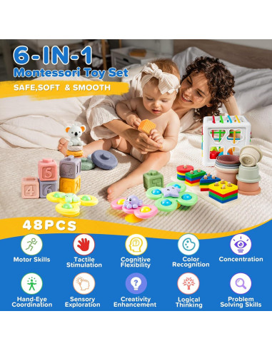 Juguetes Montessori 6 en 1 Somastung para Bebés 6-12 Meses