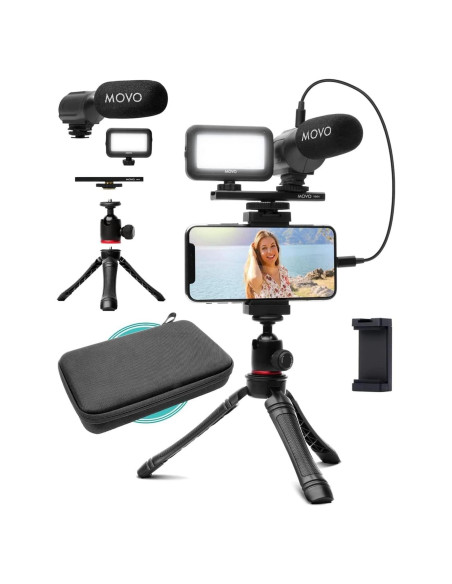 Kit de Vlogging Movo iVlogger para iPhone - Micrófono y Luz LED
