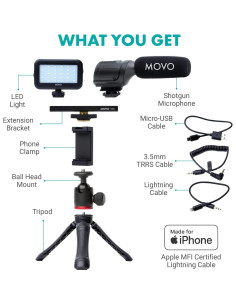 Kit de Vlogging Movo iVlogger para iPhone - Micrófono y Luz LED 2
