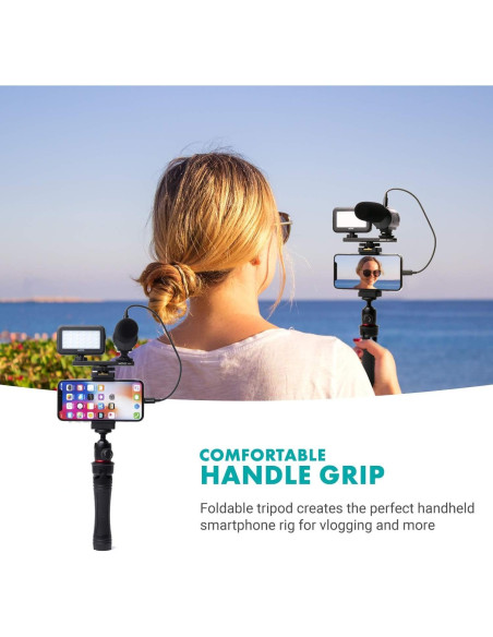 Kit de Vlogging Movo iVlogger para iPhone - Micrófono y Luz LED