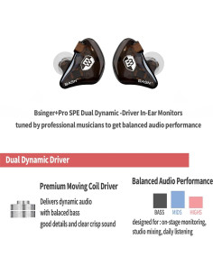 Auriculares In Ear BASN SPM Marrón con Doble Controlador y Micrófono 2