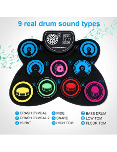 Batería Electrónica Portátil EKEMOND 9 Pads Multicolor 2