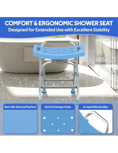 Asiento de Ducha Plegable Meday - Acero Inoxidable 190kg Ajustable