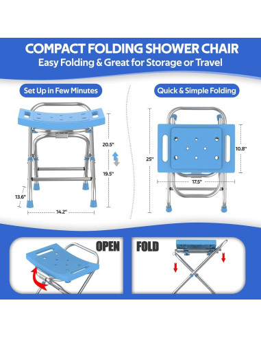 Asiento de Ducha Plegable Meday - Acero Inoxidable 190kg Ajustable