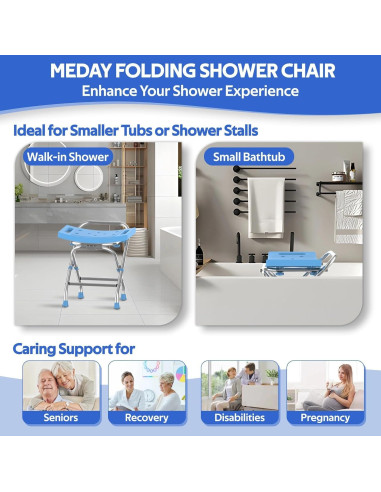 Asiento de Ducha Plegable Meday - Acero Inoxidable 190kg Ajustable