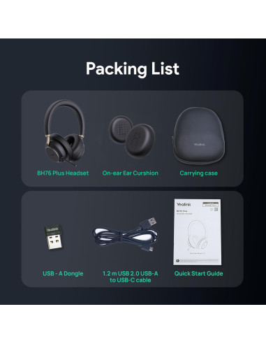 Auricular Bluetooth Yealink BH76 Plus USB-A con ANC y Micrófono