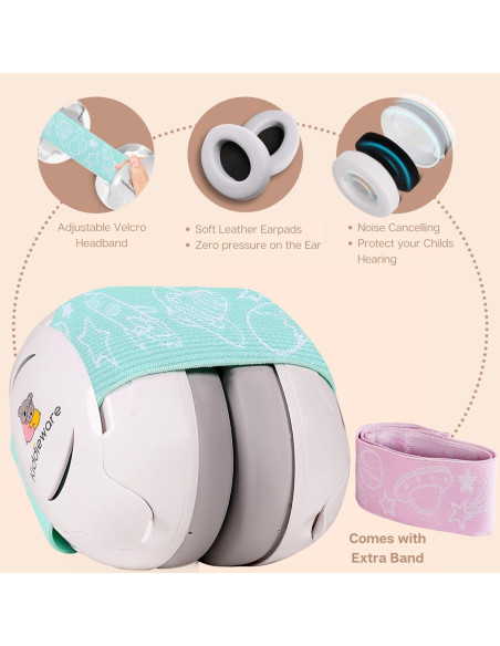 Auriculares para Bebés Aislantes con Cancelación de Ruido Verde
