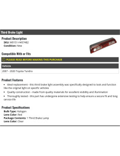 Tercera Luz de Freno Halógeno Marketplace Auto Parts Toyota Tundra 2007-2020 2