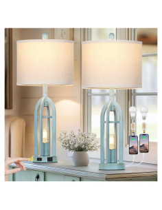 Juego de 2 Lámparas de Mesa Vintage Azul Cinyirong con USB