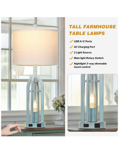 Juego de 2 Lámparas de Mesa Vintage Azul Cinyirong con USB 2