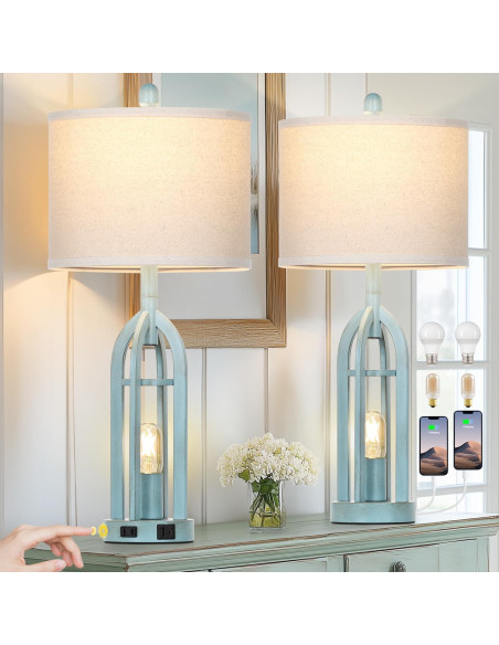 Juego de 2 Lámparas de Mesa Vintage Azul Cinyirong con USB