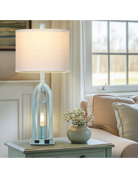 Juego de 2 Lámparas de Mesa Vintage Azul Cinyirong con USB