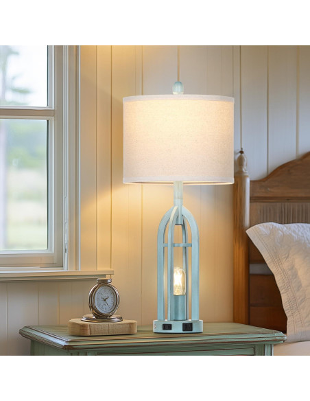 Juego de 2 Lámparas de Mesa Vintage Azul Cinyirong con USB