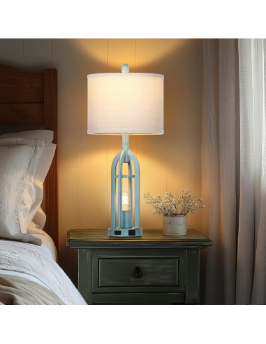 Juego de 2 Lámparas de Mesa Vintage Azul Cinyirong con USB