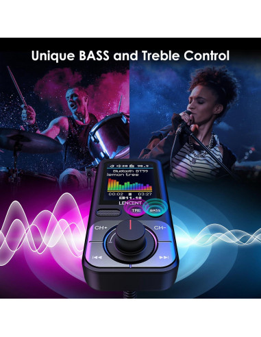 Transmisor FM Bluetooth 5.0 LENCENT BT99 con Pantalla LCD