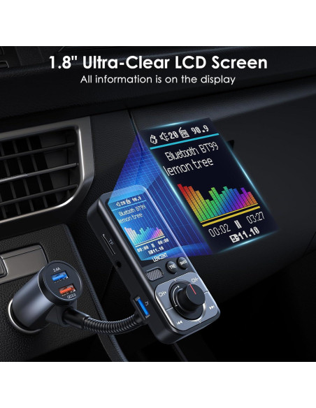 Transmisor FM Bluetooth 5.0 LENCENT BT99 con Pantalla LCD