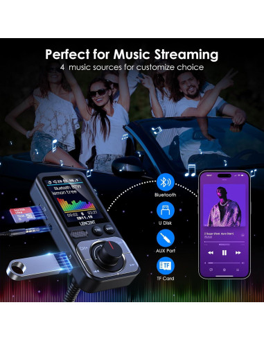 Transmisor FM Bluetooth 5.0 LENCENT BT99 con Pantalla LCD